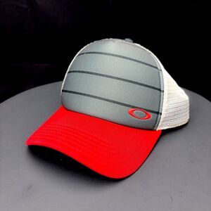 Oakley Classic High Adjustable Snapback Trucker Hat Gray Black Red Bill Logo